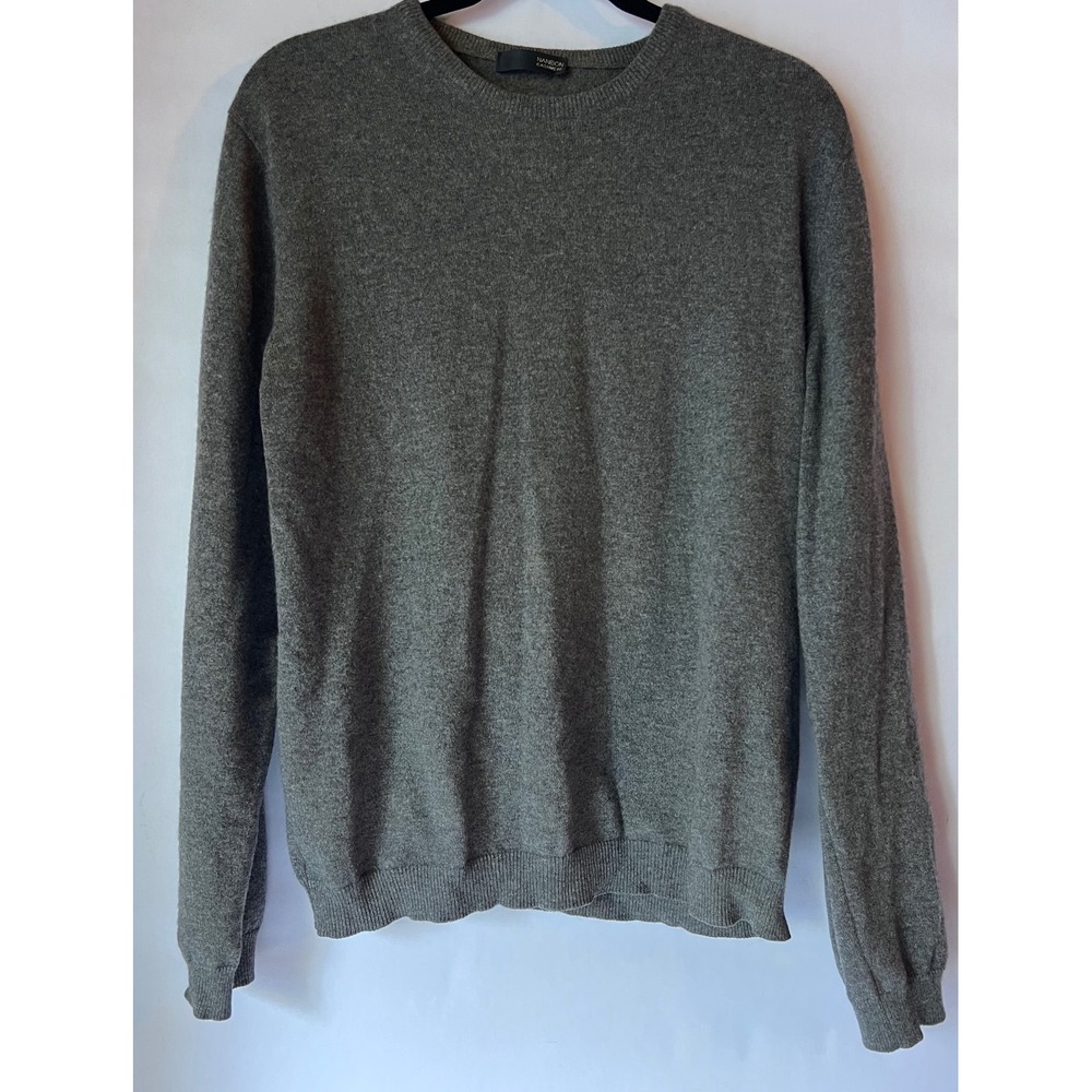 Nanibon Cashmere Mens Crewneck Sweater Charcoal Gray Heathered Knit L